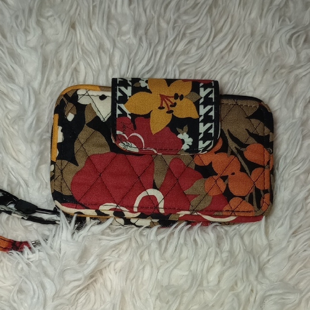 Vera Bradley Red and Orange Floral Quilted Wristlet